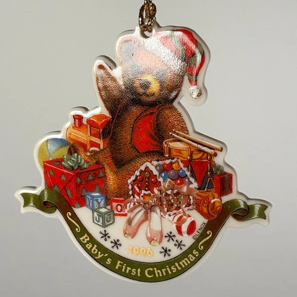 VTG Lenox 1996 BABY'S FIRST CHRISTMAS Teddy‎ Bear Toys Christmas Ornament in Box
